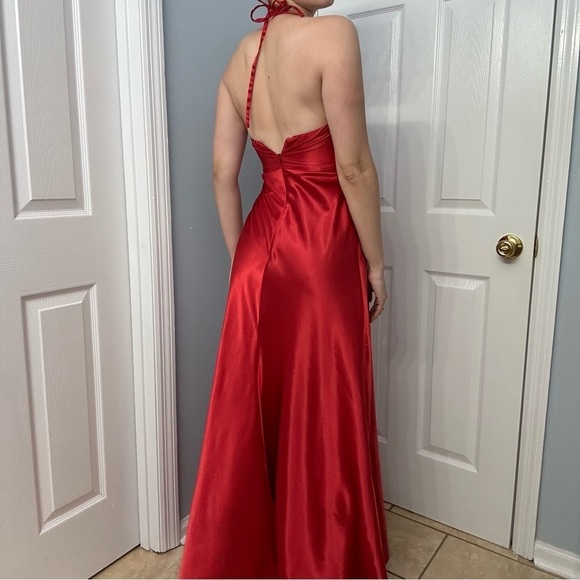 Vintage Jessica McClintock Dress Long Red Formal Satin Sexy Size 6 Extra Small - Picture 2 of 9
